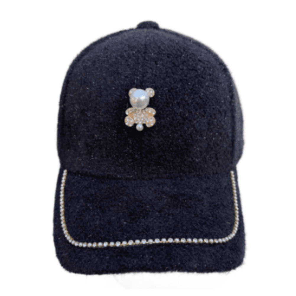 Chapeau Bling noir pour femmes, strass scintillants, fausses perles, casquette ours gommeux