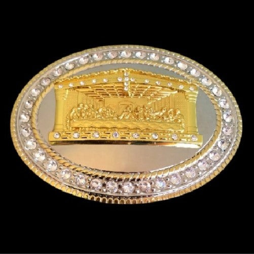 Bling Rhinestones Jesus Last Supper Gold Chrome Belt Buckle Buckles