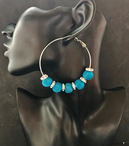 Blue Sphere Fashion Jewelry Hoop Round Earrings