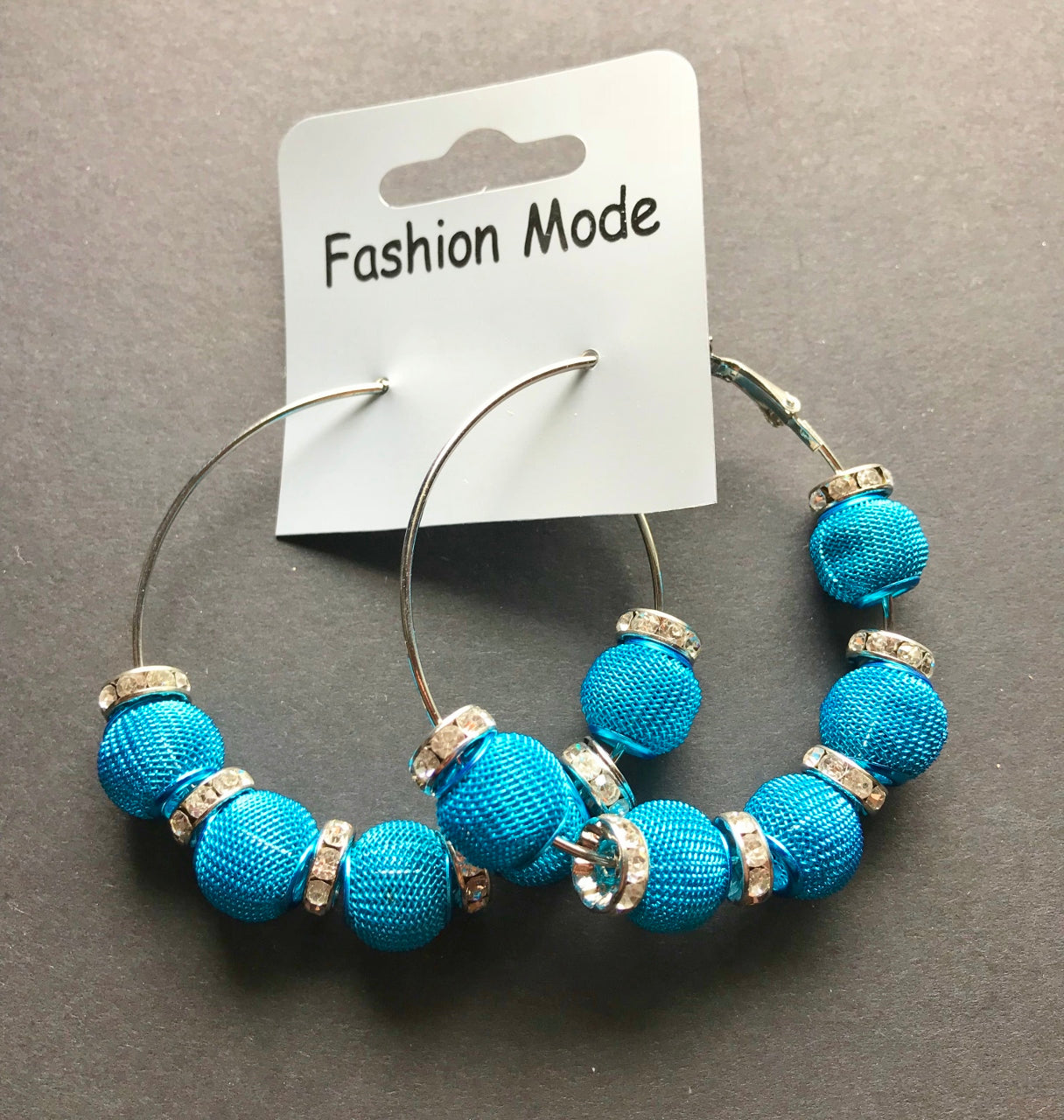 Blue Sphere Fashion Jewelry Hoop Round Earrings