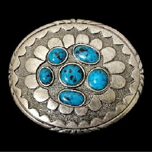 Turquoise Stones Aztec Hippie Native Art Belt Buckle