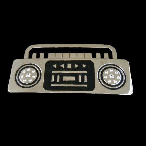 Boom Box Belt Buckle Silver tone Tape Deck Radio Music