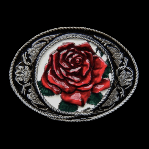 Red Rose Flower Vintage Design Enamel Belt Buckle