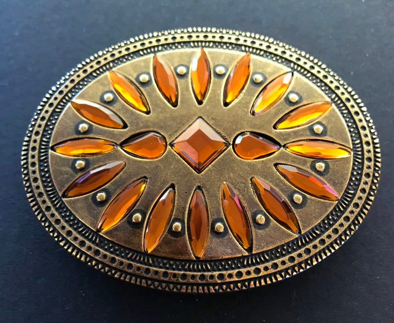 Flower Brown Rhinestone Stones Western Belt Buckle