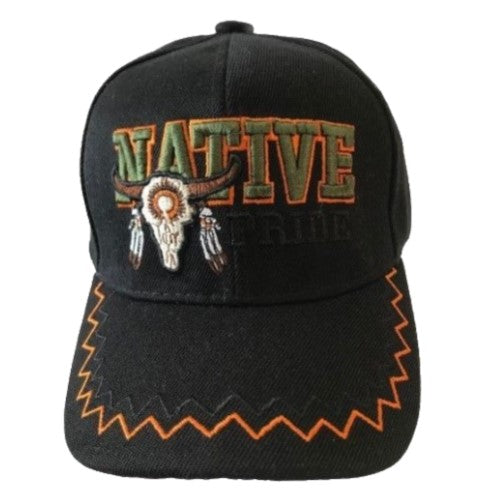 Gorra de bola bordada negra con diseño de calavera de toro, búfalo, orgullo nativo indio, color negro