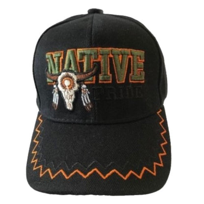 Gorra de bola bordada negra con diseño de calavera de toro, búfalo, orgullo nativo indio, color negro