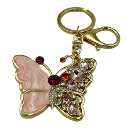 Butterfly Keychain Pink Bling Rhinestone Lobster Clasp