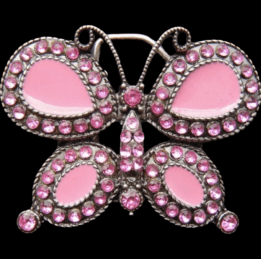 Butterfly Pink Rhinestone Girl Kid Belt Buckle