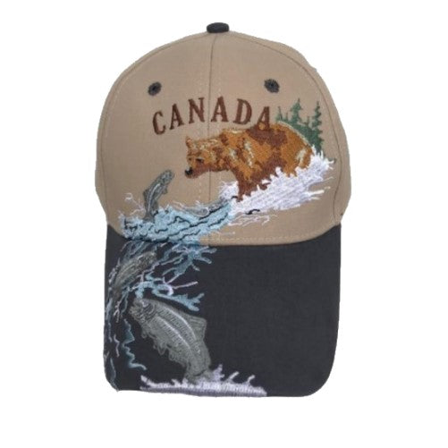 Canada Bear Fishing Embroidered Baseball Ball Cap Hat