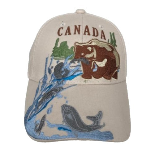 Canada Bear Fishing Embroidered Baseball Ball Cap Hat