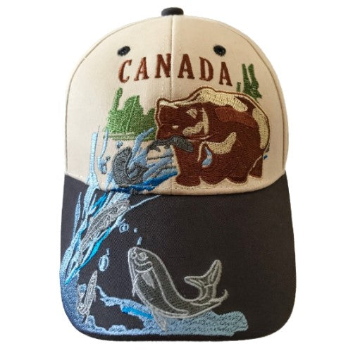 Canada Bear Fishing Embroidered Baseball Ball Cap Hat