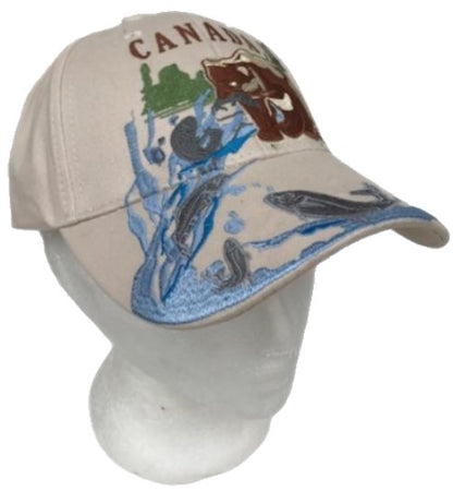 Canada Bear Fishing Embroidered Baseball Ball Cap Hat