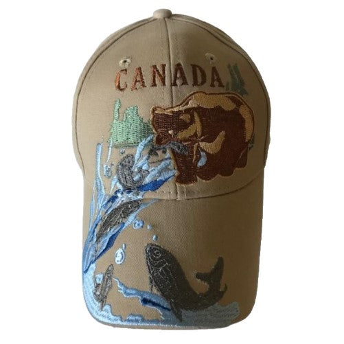 Canada Bear Fishing Embroidered Baseball Ball Cap Hat Hats