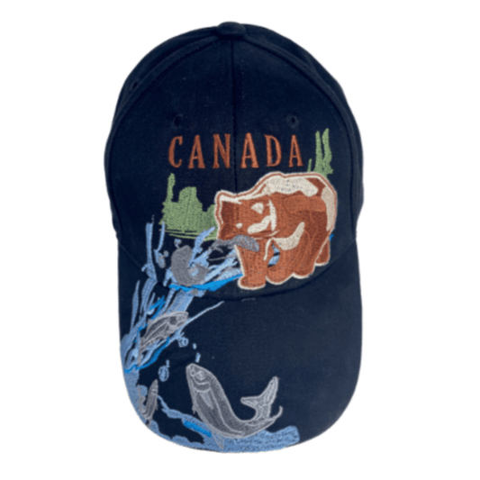 Canada Brown Bear Fishing Embroidered Baseball Ball Cap Hat