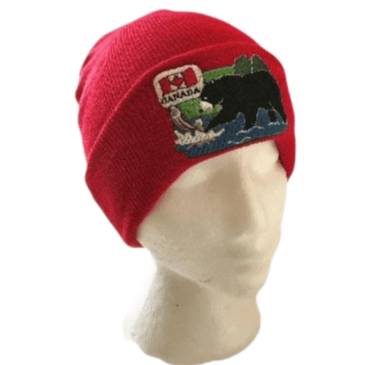 CANADA CANADIAN FLAG MAPLE LEAF RED BEAR UNISEX SKI HAT BEANIE HATS