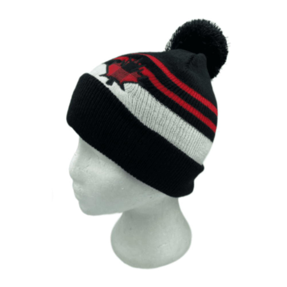 Canada Feuille d'érable canadienne Rouge Tricot Laine Tuque d'hiver Bonnet Pom Pom Chapeau