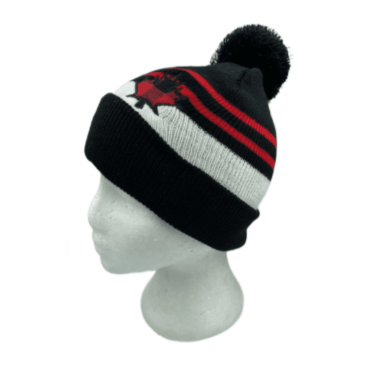 Canada Canadian Maple Leaf Red Knit Wool Winter Toque Beanie Pom Pom Hat