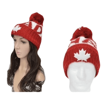 Canada Maple Leaf Red Knitted Pom Pom Fashion Winter Beanie Hat