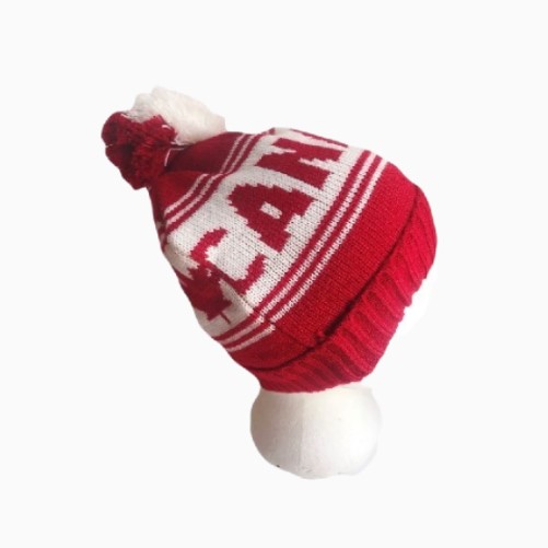 Sombrero de invierno de punto unisex rojo y blanco con hoja de arce canadiense de Canadá