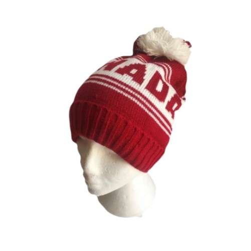 Sombrero de invierno de punto unisex rojo y blanco con hoja de arce canadiense de Canadá