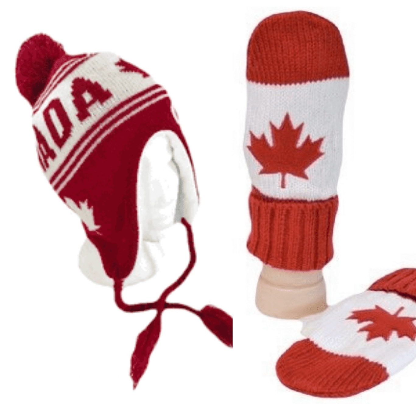 Canadá Canadian Mapleleaf Rojo Blanco Unisex Gorro de punto Guantes de invierno Mitones