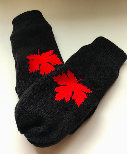 Canada Red Maple Leaf Black Warm Winter Fashion Mitts