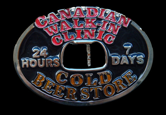 Canada Walk In Clinic Cold Beer 24/7 Fun Belt Buckle