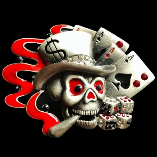 Gambler Cards Dice Skull Skeleton Ghost Belt Buckle