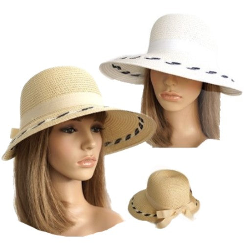 Casual Women's Packable Wide Brim Ribbon Straw Sun Beach Cloche Sun Hat