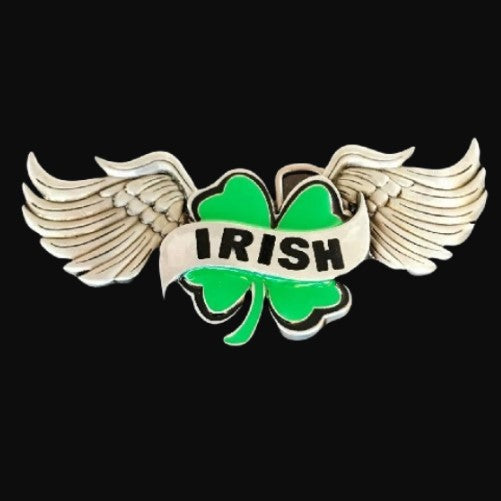 Belt Buckle Celtic Irish Luck 4 leaf Clover Angel Wings