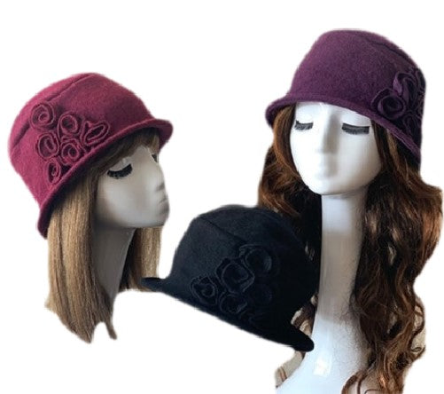 Chic Flowers Ladies 1920s Winter Wool Cap Bucket Church Hat