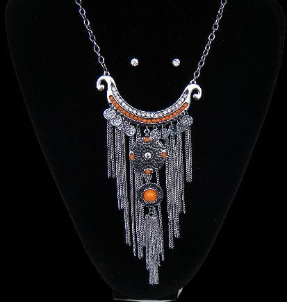 Chic Style Silver Plated Alloy Orange Beads Fringe Fashion Necklace Earrings Set