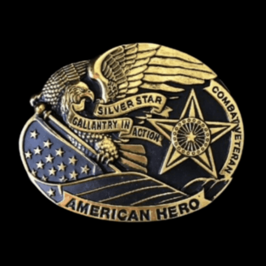 Combat Veteran American Hero Silver star Eagle Belt Buckle