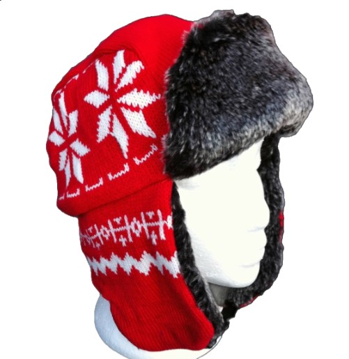 COOL RED SNOWFLAKES WINTER SKI TRAPPER BOMBER HAT UNISEX FAUX FUR CHAPEAU