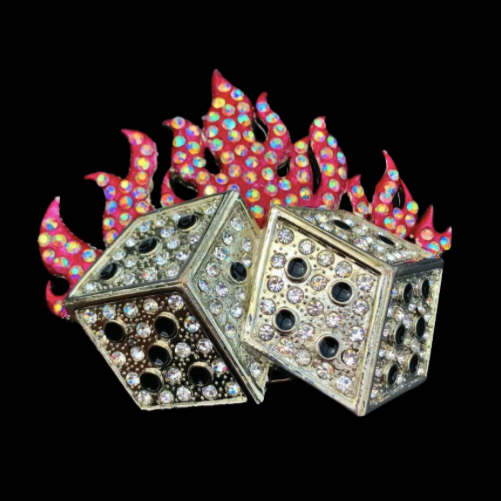 Rhinestones Flaming Dice Gambler Lucky Charm Belt Buckle