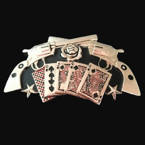 Gun Western Saloon Poker Cards Gambler Belt Buckle