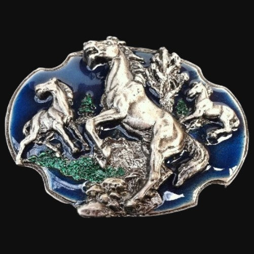 Cowboy n Cowgirl Wild Horse Western Belt Buckle