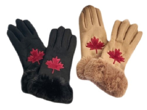 GANTS MODE FEMME HIVER CRÈME OU NOIR FEUILLE D'ÉRABLE ROUGE FEUILLE D'ÉRABLE