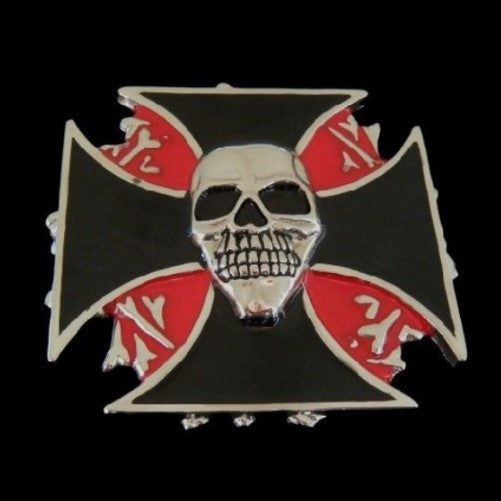 Cross Skull Bones Flames Belt Buckle