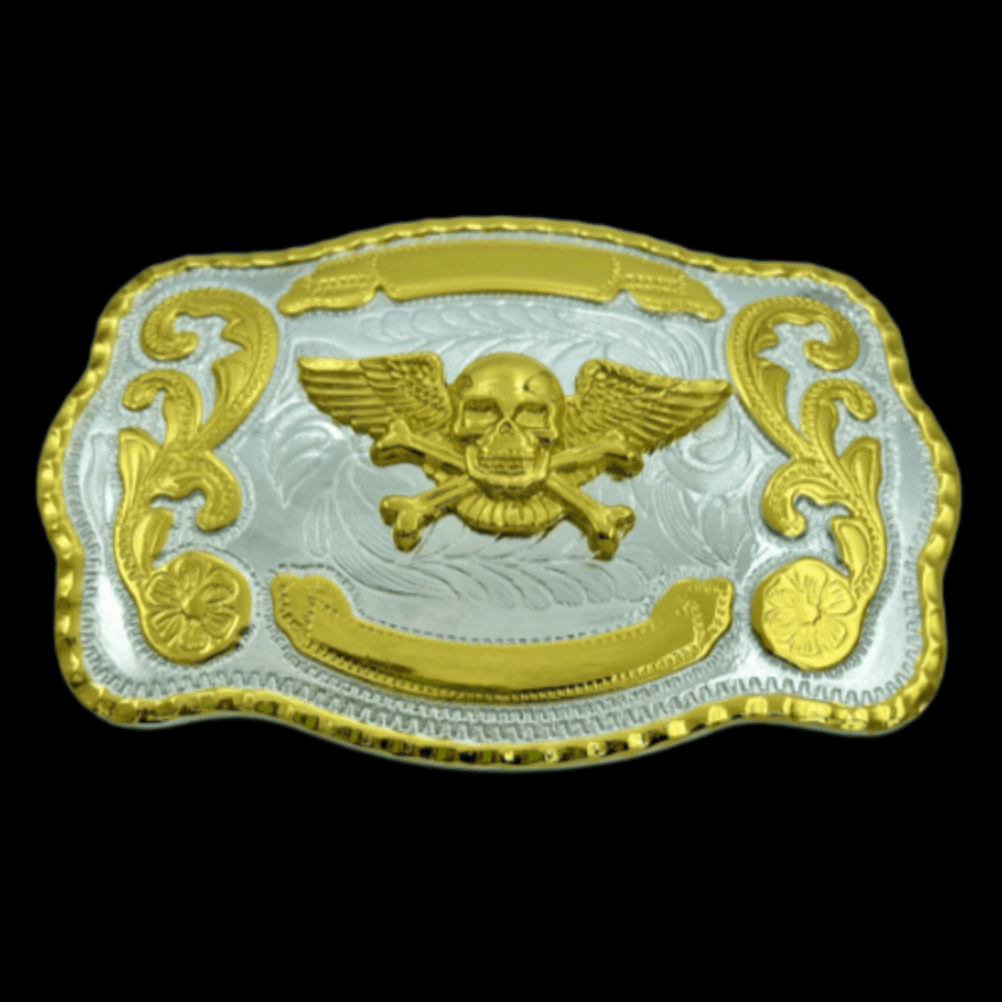 Crossbones Skull Wings Big Western Belt Buckle