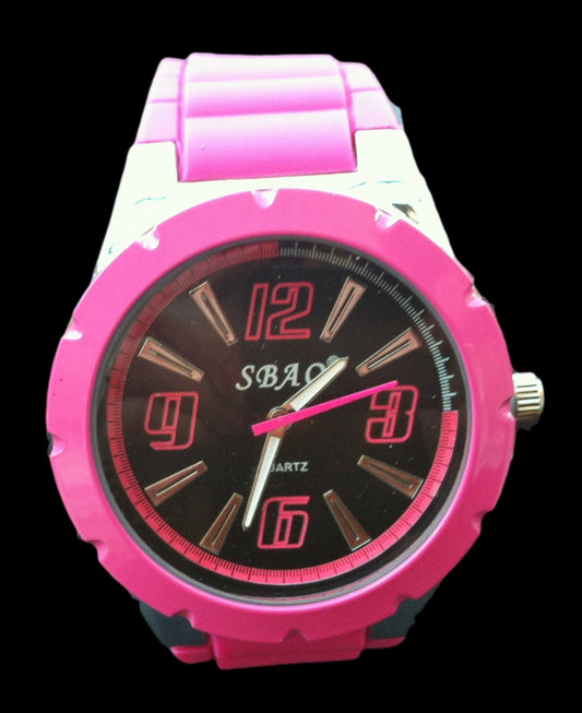 DARK PINK WOMAN LADY GIRLS FASHION SILICONE BIG WRIST WATCH MONTRE ROSE