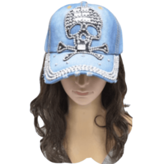 Skull Crossbones Rhinestone Gorra de béisbol de mezclilla para mujer Sombrero para el sol al aire libre