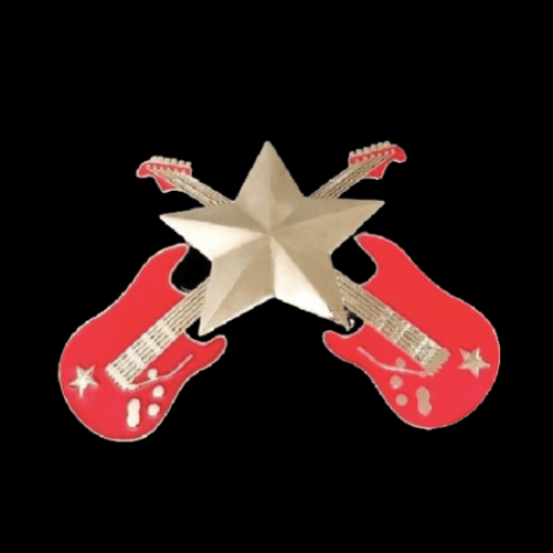 Electric Red Guitar Rock N Roll Music Chrome Silver Star Belt Buckle