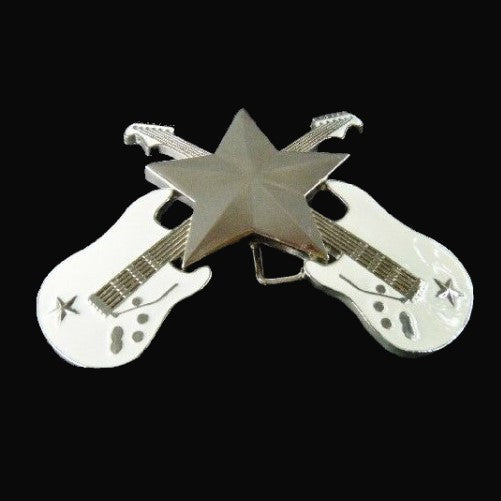 Electric White Guitar Rock Star Music Band Belt Buckle