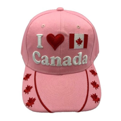 Gorra de béisbol bordada con diseño de corazón de Canadá y hoja de arce, color rosa