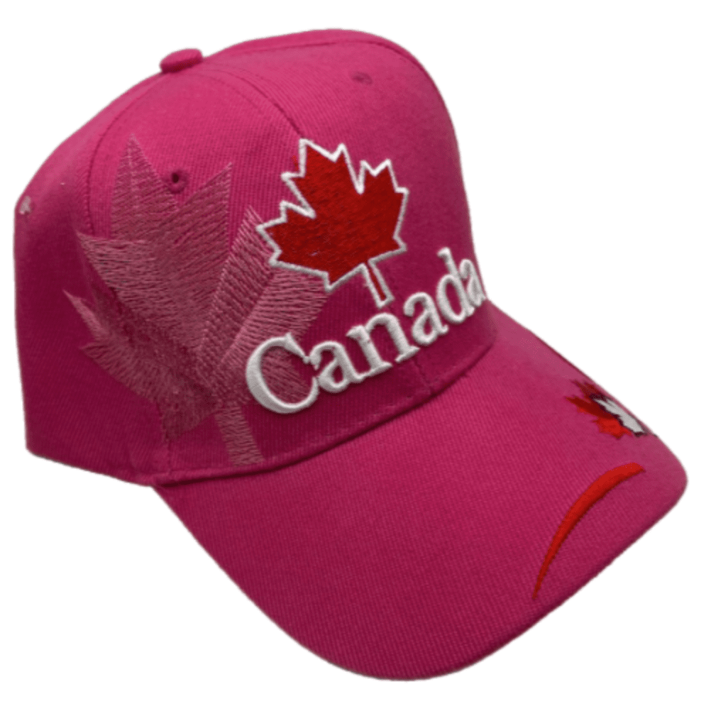 Gorra de béisbol bordada con diseño de corazón de Canadá y hoja de arce, color rosa