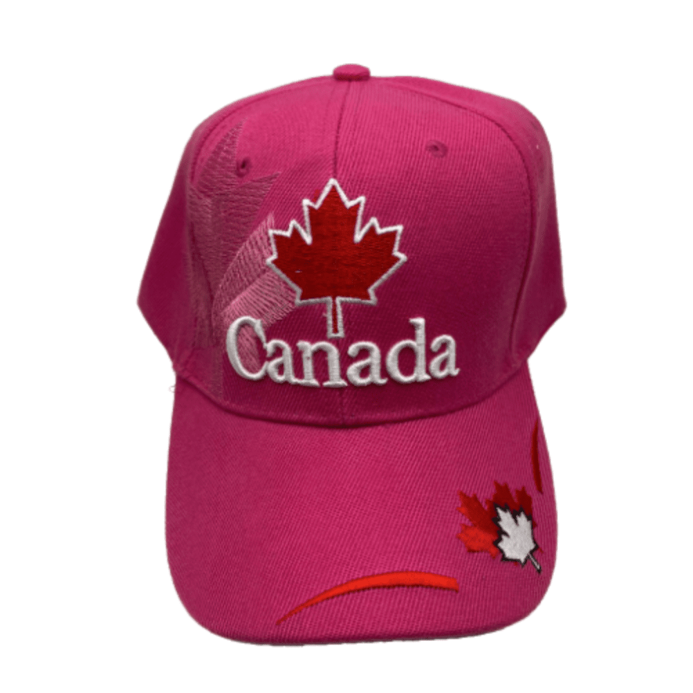 Gorra de béisbol bordada con diseño de corazón de Canadá y hoja de arce, color rosa