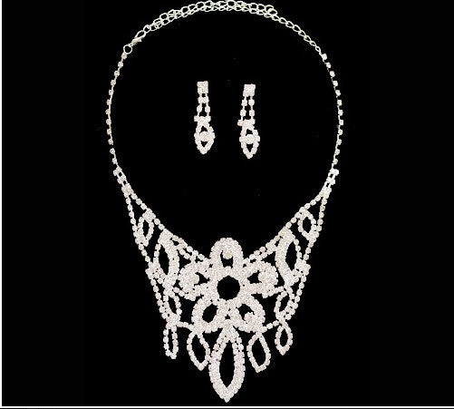 EXQUISITE CLEAR AUSTRIAN RHINESTONE CRYSTAL NECKLACE EARRINGS SET BRIDAL