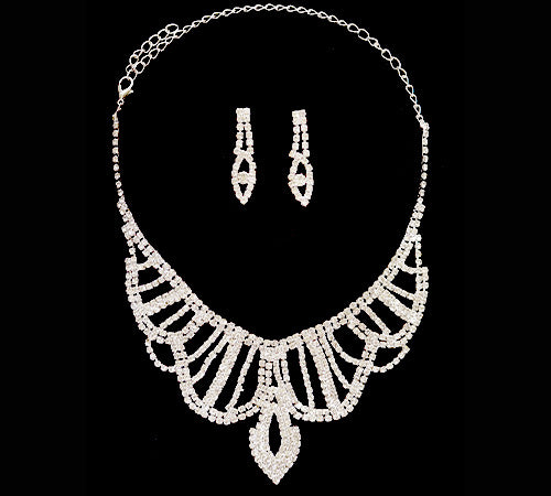 EXQUISITE CLEAR AUSTRIAN RHINESTONE CRYSTAL NECKLACE EARRINGS SET BRIDAL