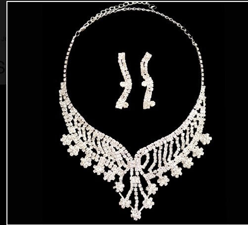 EXQUISITE CLEAR AUSTRIAN RHINESTONE CRYSTAL NECKLACE EARRINGS SET BRIDAL